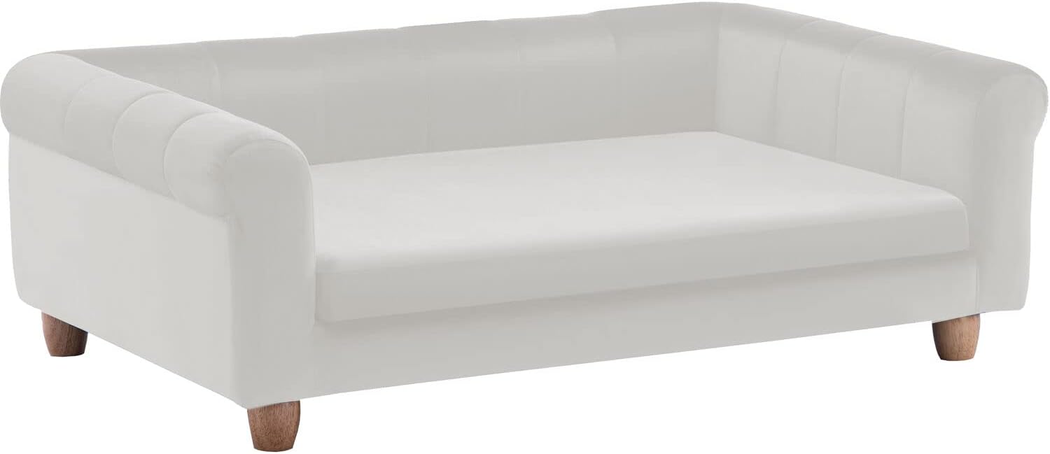 42-In. Elegant Cream Faux-Velvet Rectangular Dog Sofa for Medium and Large Dogs, Durable Elevated Dog Sofa Bed, Comfortable Dog Couch, Modern and Stylish Dog Sofa for Large Dogs