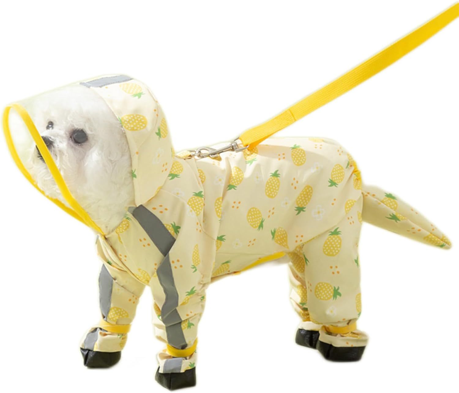 Waterproof Dog Raincoat,Full Coverage Adjustable 4 Legs Dog Rain Jacket for Small Medium Dogs,Pet Rain Coat with Hood,Reflective Strips & Leash Hole Outdoor Raincoat for Dogs (Small, Pineapple)