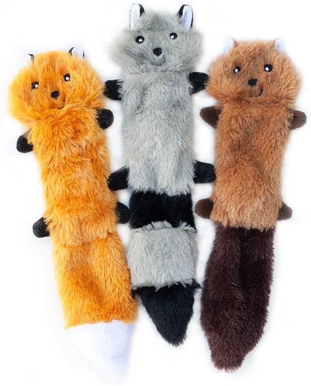 Fox, Raccoon, & Squirrel - No Stuffing Squeaky Dog Toys, Unstuffed Chew Toy for Small & Medium Breeds, Bulk -Pack of 3 Soft Plush Toys, Flat No Stuffing Puppy Toys - 11"