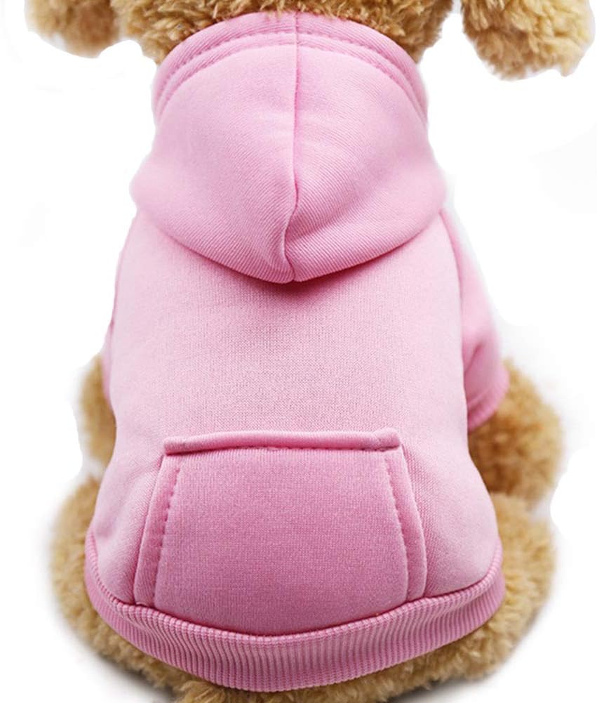 Winter Dog Hoodie Sweatshirts with Pockets Warm Dog Clothes for Small Dogs Chihuahua Coat Clothing Puppy Cat Custume (Pink, XX-Small)