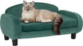 Modern Pet Sofa 31.5" Wide Low Back Lounging Bed with Removable Mattress Cover in Espresso/Teal