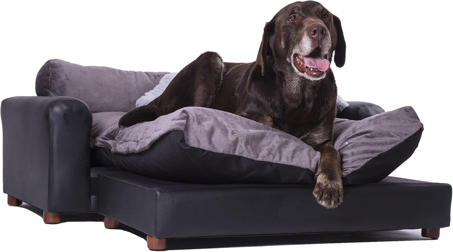 Premium Leatherette Pets Sofa, Regular, Black/Charcoal, X-Large