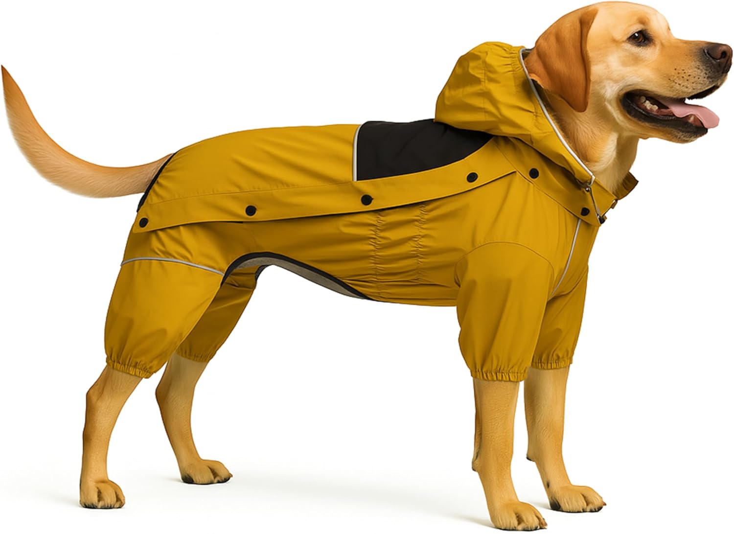 Fleece-Lined Dog Raincoat with Removable Hood – Waterproof Winter Full Body Dog Jacket – Windproof Snowproof Cold-Weather Suit – Yellow-F L