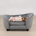 Pet Sofa Bed, Velvet & Linen Fabric Pet Couch Chair with Removeable & Washable Cushion for Small Dogs Cats (Light gray)