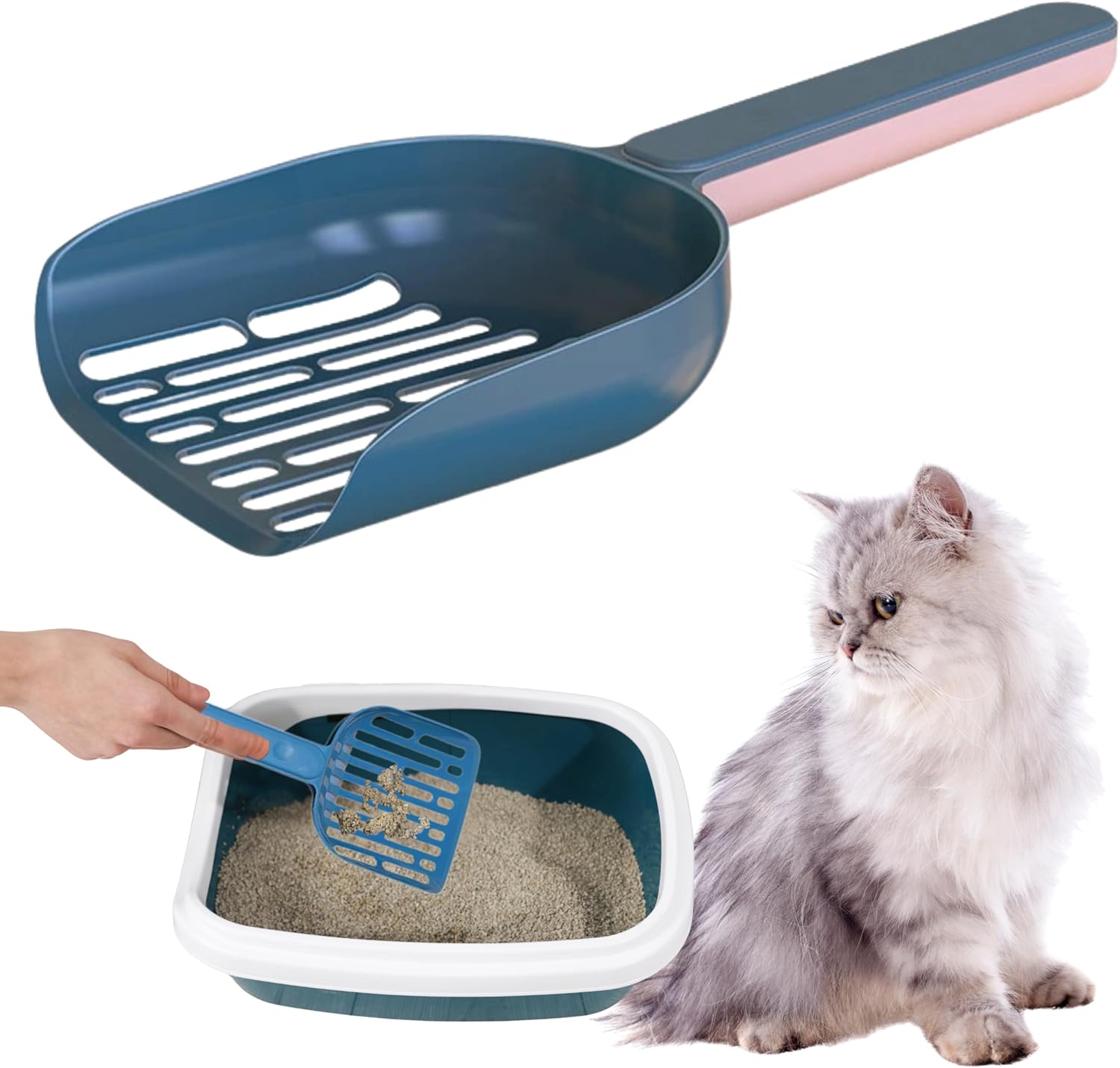Cat Poop Scooper Cleaning Shovel, Plastic Candy Color Shovel, Ergonomic Pet Cleaning Tool, Litter Box Scooper, Large Cat Litter Scoop. (Blue)