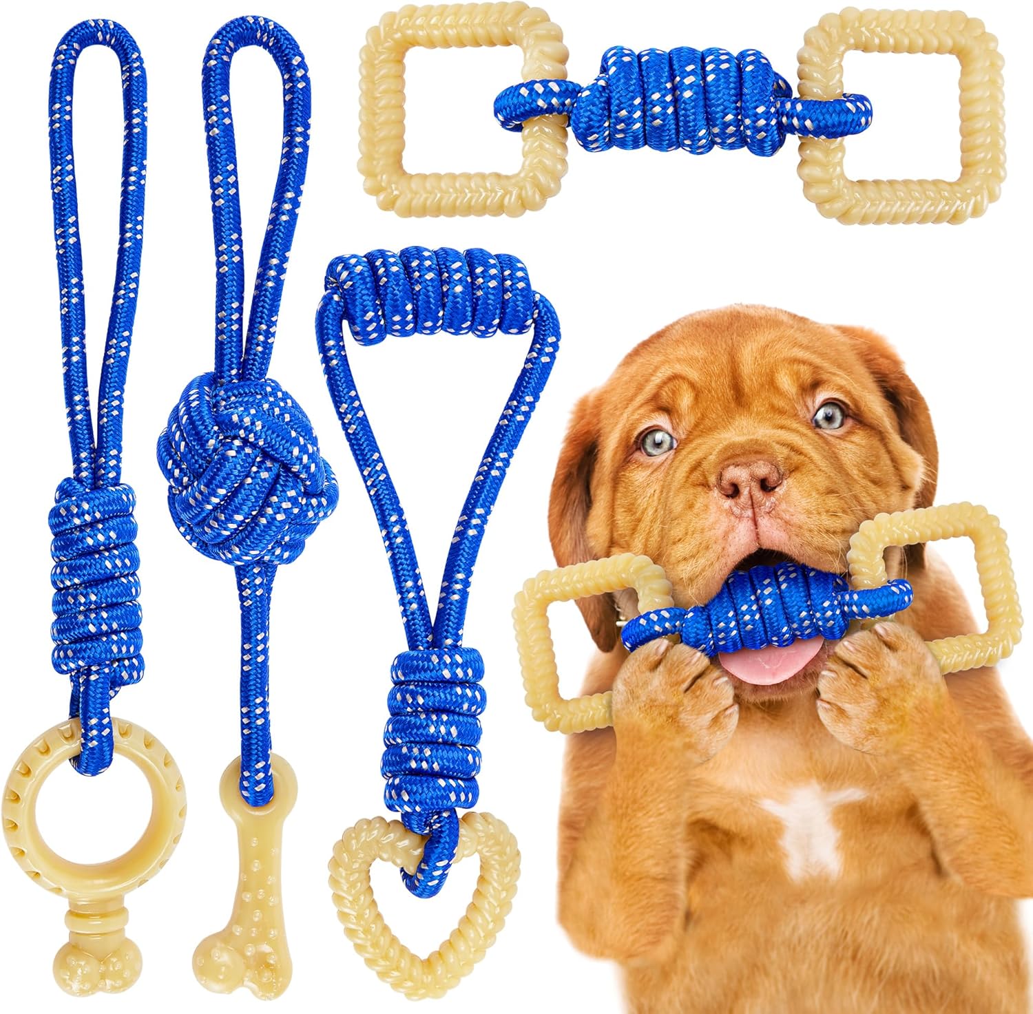 All Nylon Puppy Toys 4 Pcs for Aggressive Chewers Puppies,Durable Interactive Puppy Chew Toys,Beef Flavored Puppy Teething Toys Long-Lasting Play,Tug of War Puppy Toys to Keep Them Busy